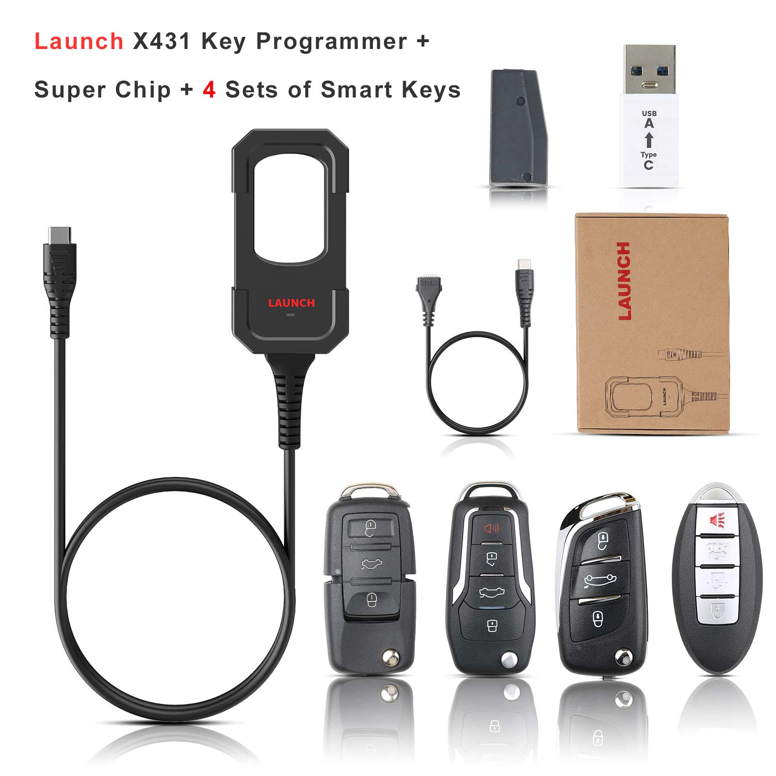 Launch X431 Key Programmer Remote Maker with Super Chip and 4 Sets of Smart Keys work with Launch Super Chip