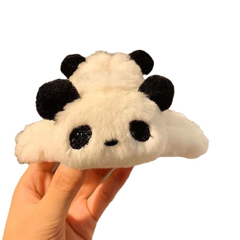 Large Soft Panda Fur Claw Clips Plush Barrette Hair Grab Clip Shark Clip Plush Furry Women Big Panda Hair Claw Hair Accessories