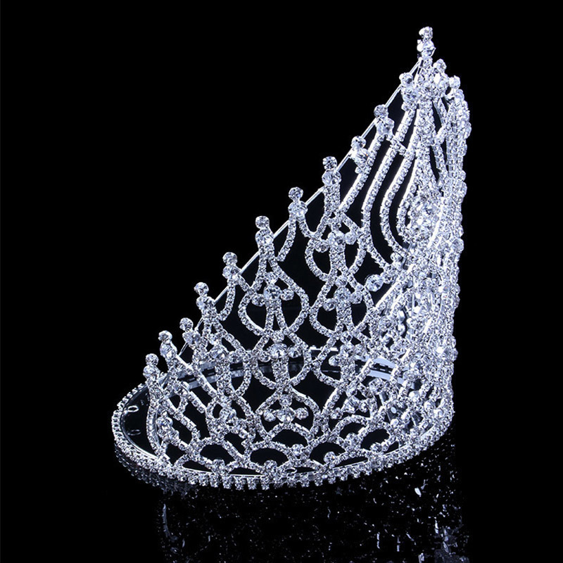 High Quality Cup Chain Welded Rhinestone Tall Pageant Tiara Crown Wedding Tall Pageant Crown for Party