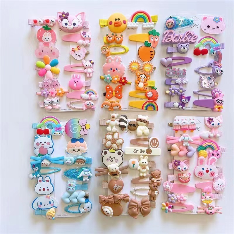 Wholesale Fashion14pcs/set Factory Sale Cartoon Rainbow Hair Pin Handmade for Girls Kids Hair Accessories Fancy Cute Hair Clips