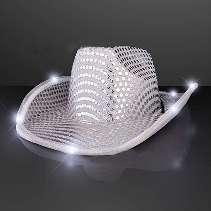 Sequin Glitter Light Up Led Cowboy Hat Light Up Cowboy Hat Glow Club Party Cowboy Hats For Bar Costume Accessories