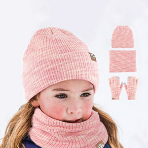 New Winter Kids Hat Scarf Glove Set Knitted Beanie Hat Neck Warmer Mittens for children