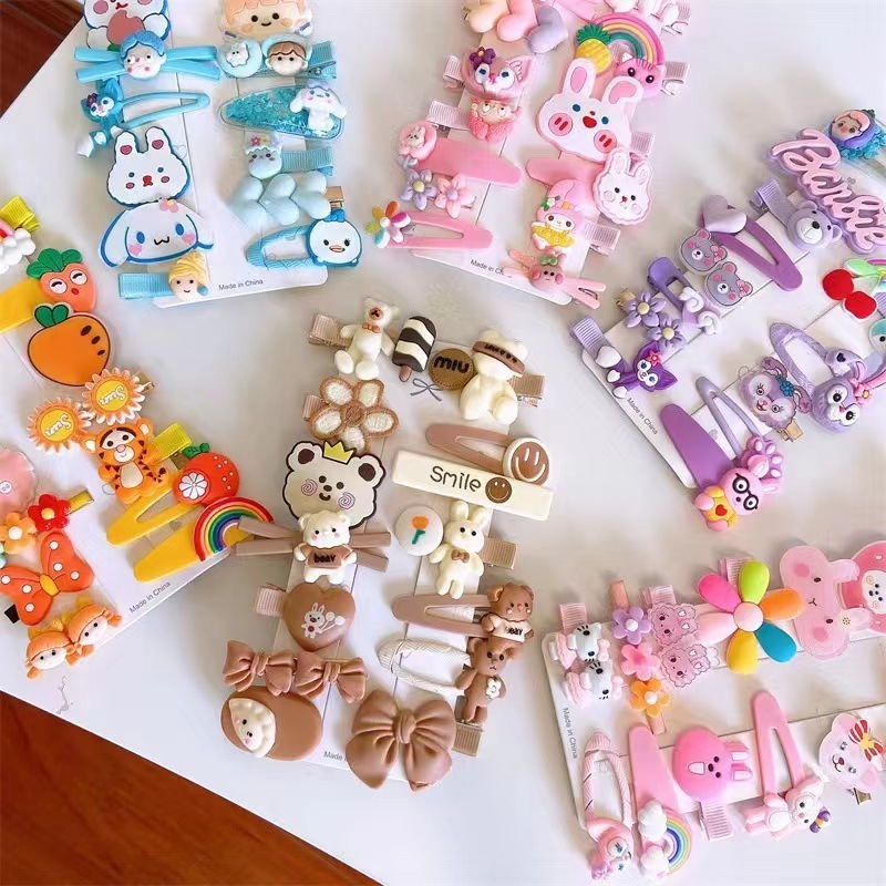 Wholesale Fashion14pcs/set Factory Sale Cartoon Rainbow Hair Pin Handmade for Girls Kids Hair Accessories Fancy Cute Hair Clips