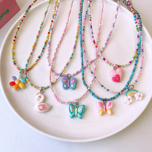 Fashion Jewelry Summer Resin Cartoon Sweet Cute Women Kids Girls Rainbow Butterfly Heart Flower Choker Bead Necklaces