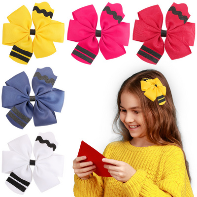 Boutique 4 Inch Back To School Day Colorful Hair Bows Hairpins Children Yellow Pencil Style Bow Headwear Accessories Hair Clips