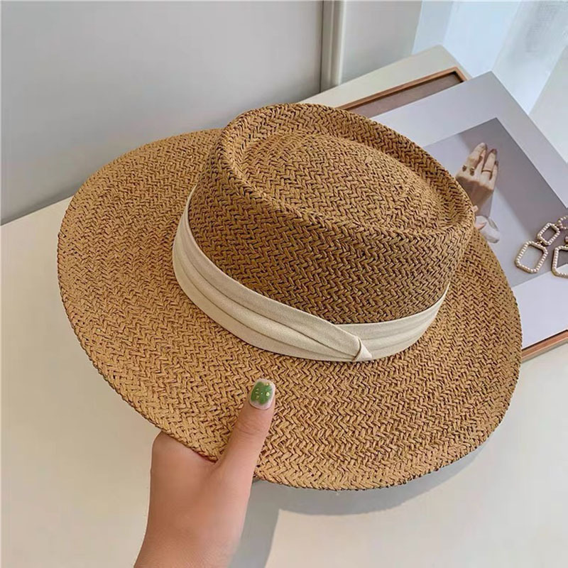 Hot Sale High Quality Sunscreen Vintage Panama Hat Summer Outdoor French Wide Brim Flat Roof Beach Sunshade Straw Hat For Women