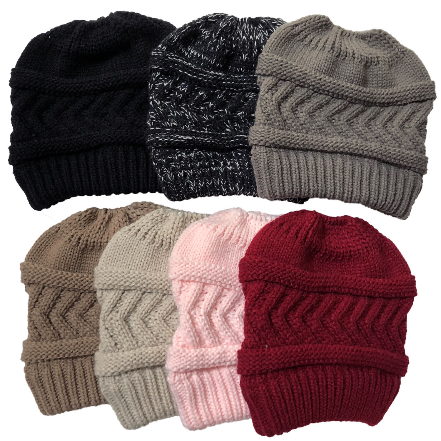 2023 New Hot Sale Women Winter Warm Knitted Hat Fashion Acrylic Beanies Custom Cable Knit Ponytail Beanie Toque Hat