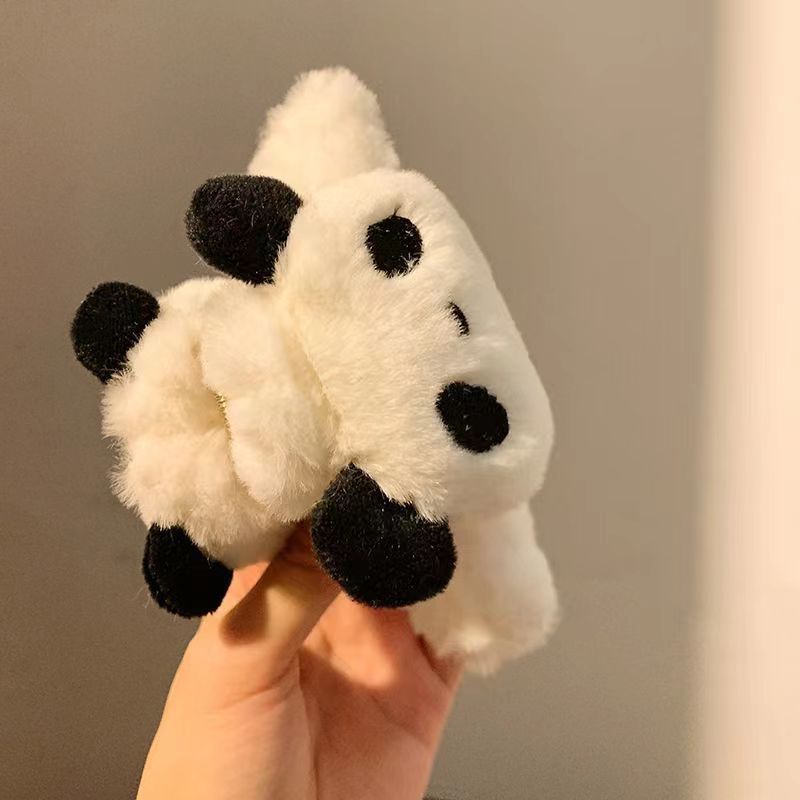 Large Soft Panda Fur Claw Clips Plush Barrette Hair Grab Clip Shark Clip Plush Furry Women Big Panda Hair Claw Hair Accessories