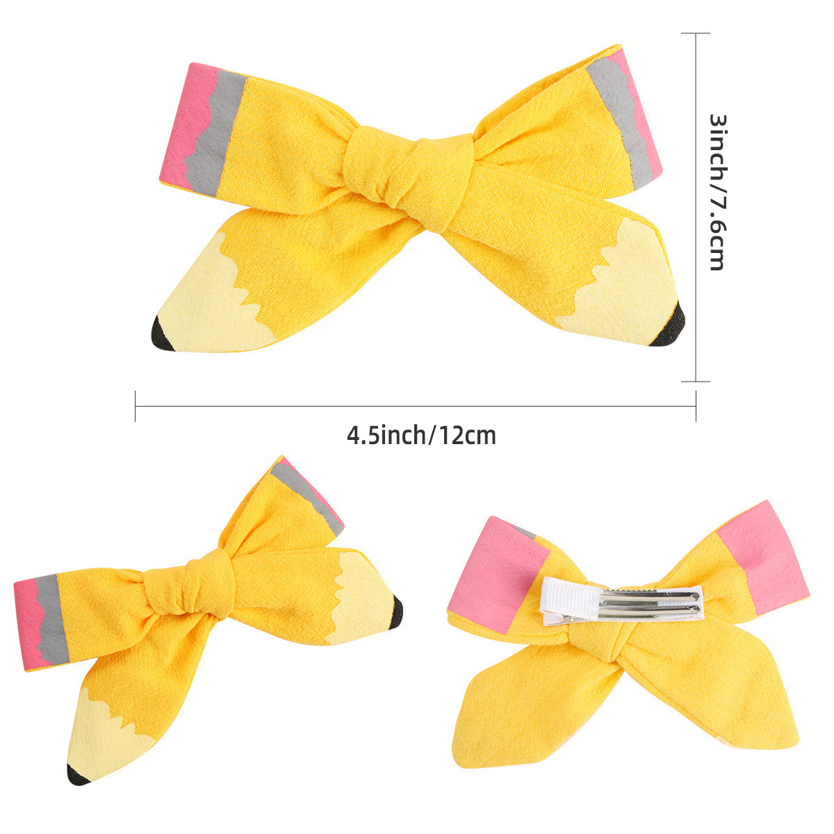 4 Inch Pencil Design Back to School Hairpins Yellow and pink Hair Bows with Clips for Girls Kids Boutique Accessories Hair Clips