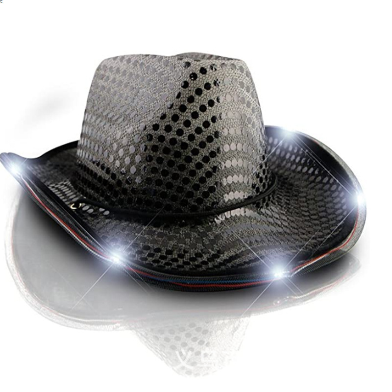 Sequin Glitter Light Up Led Cowboy Hat Light Up Cowboy Hat Glow Club Party Cowboy Hats For Bar Costume Accessories