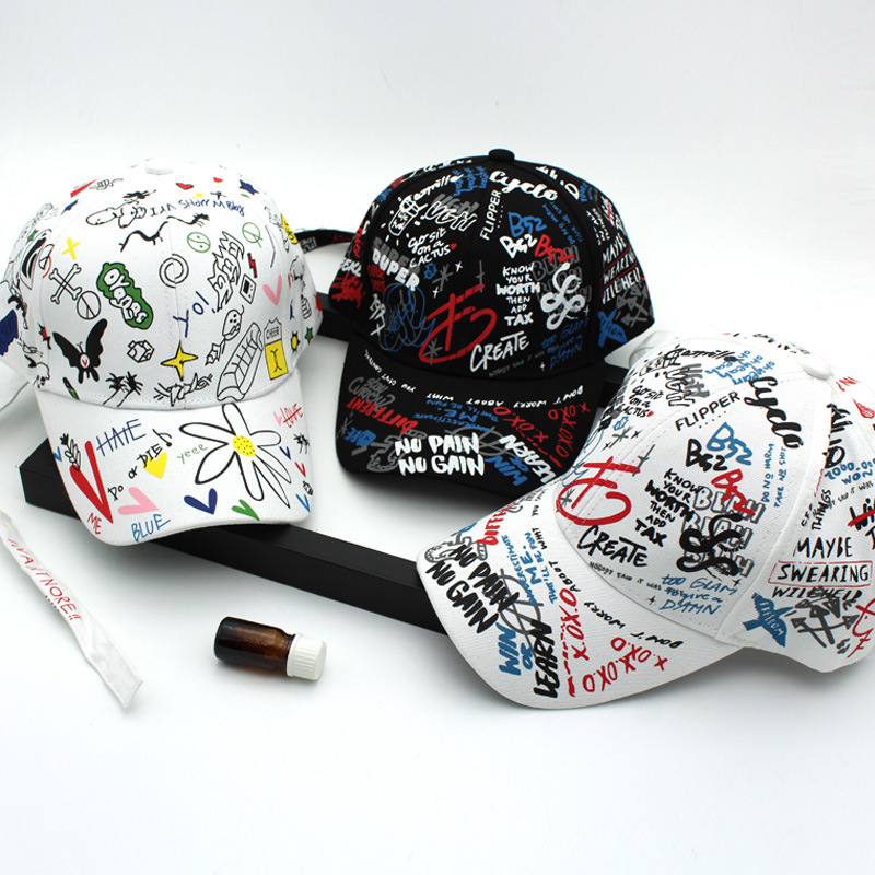 Custom Logo Fashion Men Graffiti Printing Embroidery Hip Hop Cap Wholesale Promotional Hip-Hop Baseball Cap