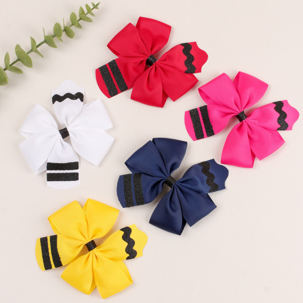 Boutique 4 Inch Back To School Day Colorful Hair Bows Hairpins Children Yellow Pencil Style Bow Headwear Accessories Hair Clips