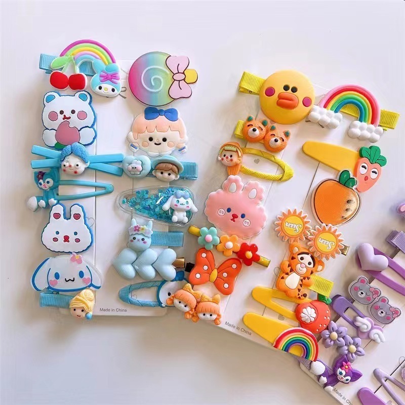 Wholesale Fashion14pcs/set Factory Sale Cartoon Rainbow Hair Pin Handmade for Girls Kids Hair Accessories Fancy Cute Hair Clips