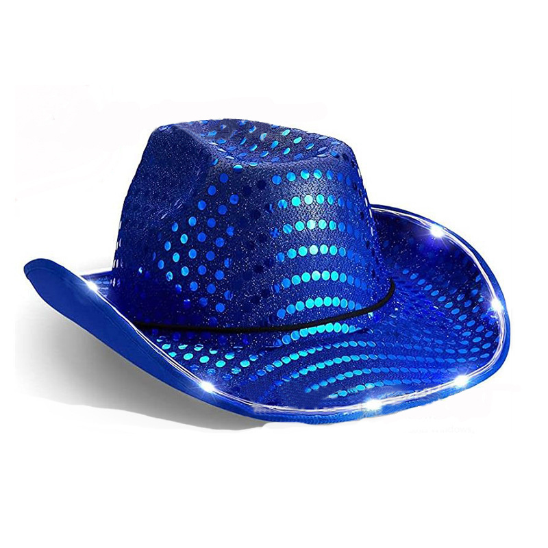 Sequin Glitter Light Up Led Cowboy Hat Light Up Cowboy Hat Glow Club Party Cowboy Hats For Bar Costume Accessories