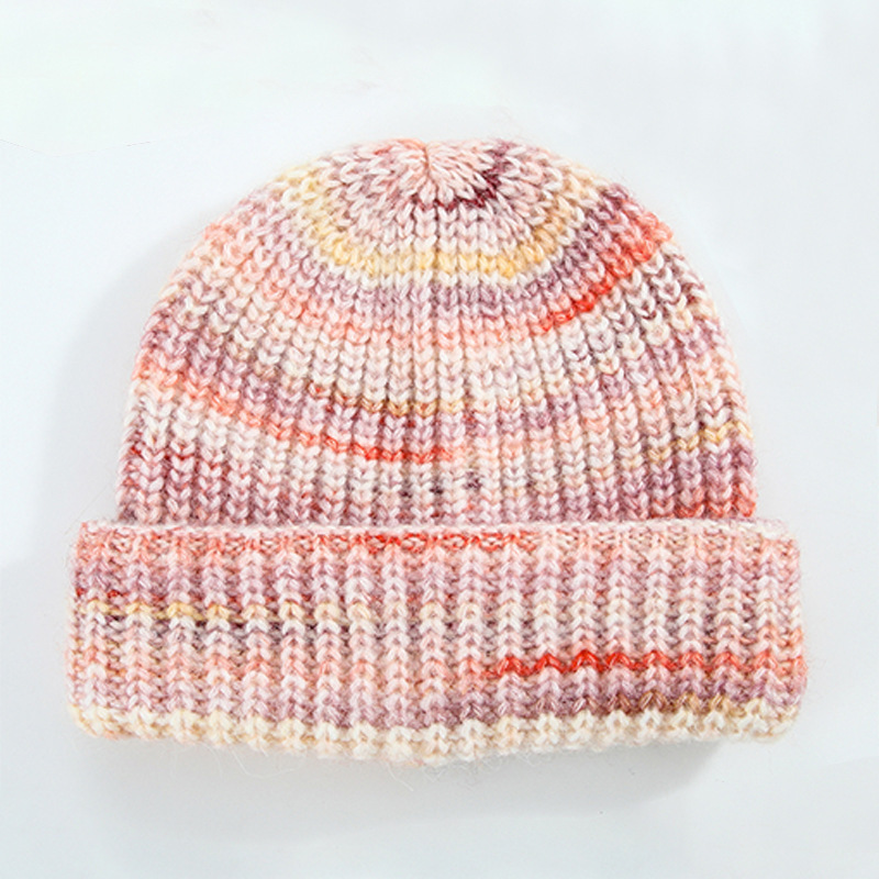 Wholesale Custom Label Logo Acrylic Wool Knit Beanie Colorful Fall Winter Hat Dyeing Striped Knitted Beanie For Man And Woman