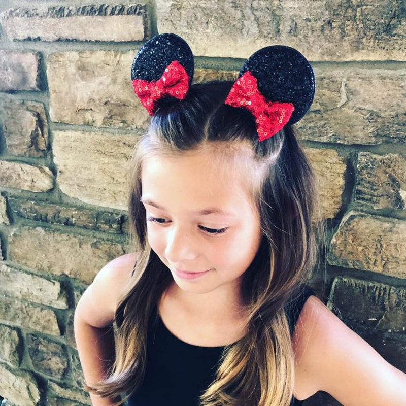 Full sequins mouse Hand Made sequined bow hair accessories children Sequin Glitter Hair Bow hairpin cute mouse ears Hair Clips