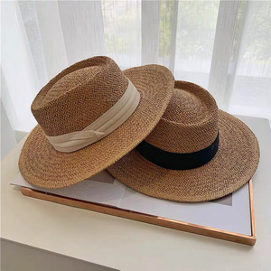 Hot Sale High Quality Sunscreen Vintage Panama Hat Summer Outdoor French Wide Brim Flat Roof Beach Sunshade Straw Hat For Women