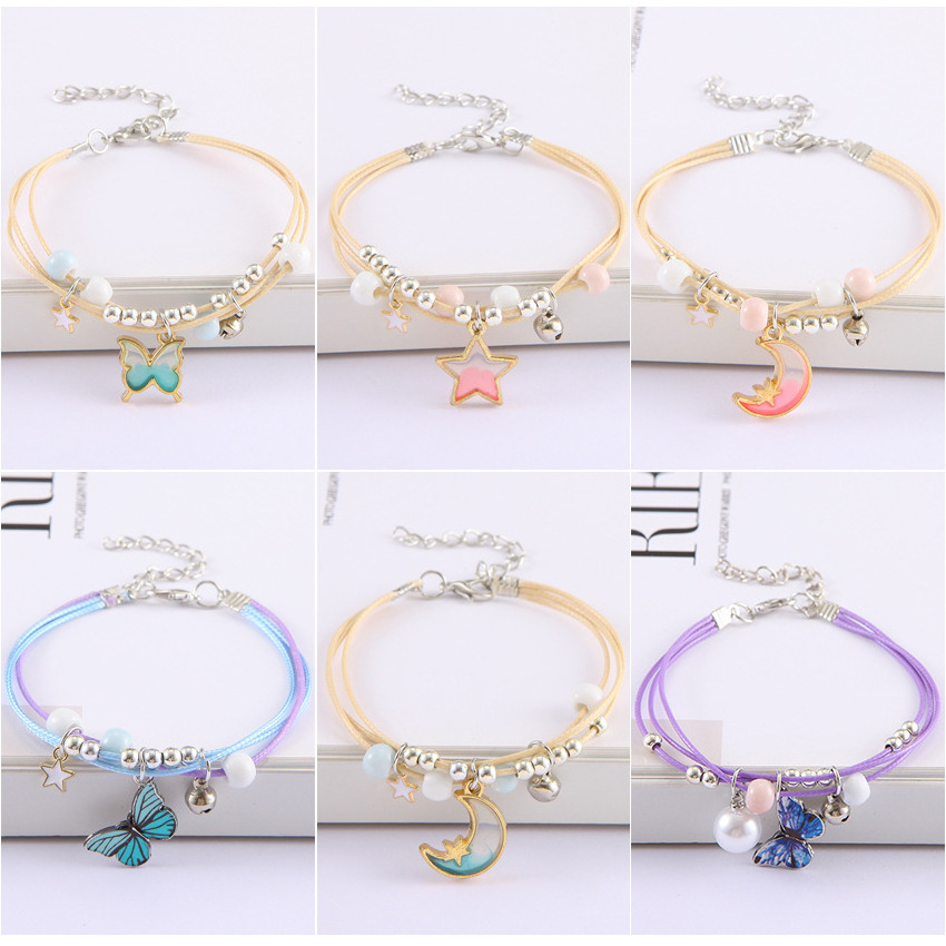 Wholesale Fashion Charm Butterfly Star Pendant Adjustable Bracelet Couple Girlfriends Sisters Bracelet Jewelry Gift