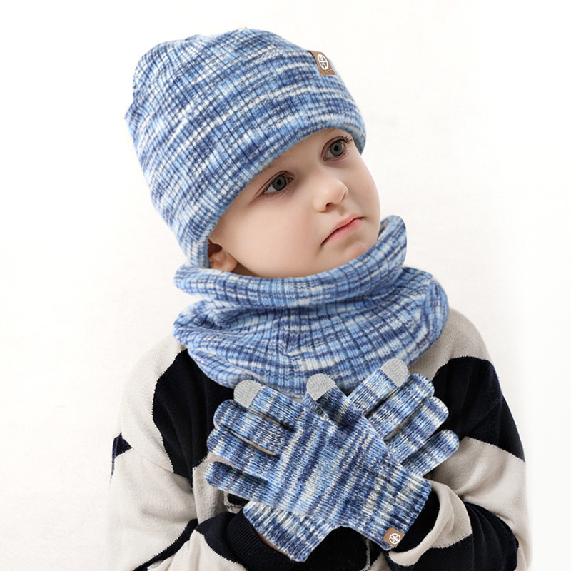 New Winter Kids Hat Scarf Glove Set Knitted Beanie Hat Neck Warmer Mittens for children