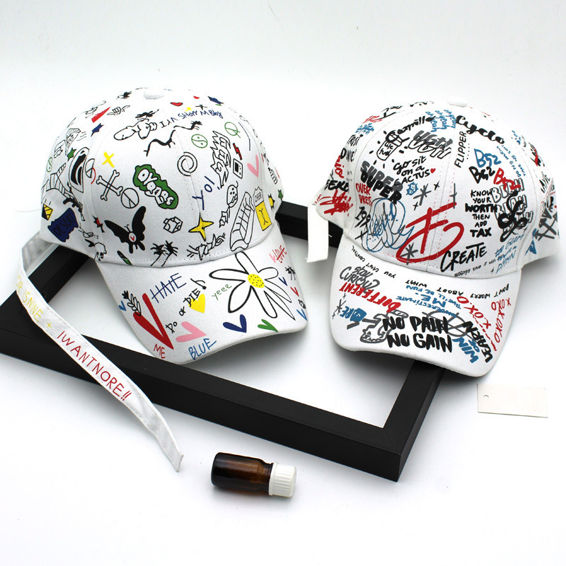 Custom Logo Fashion Men Graffiti Printing Embroidery Hip Hop Cap Wholesale Promotional Hip-Hop Baseball Cap