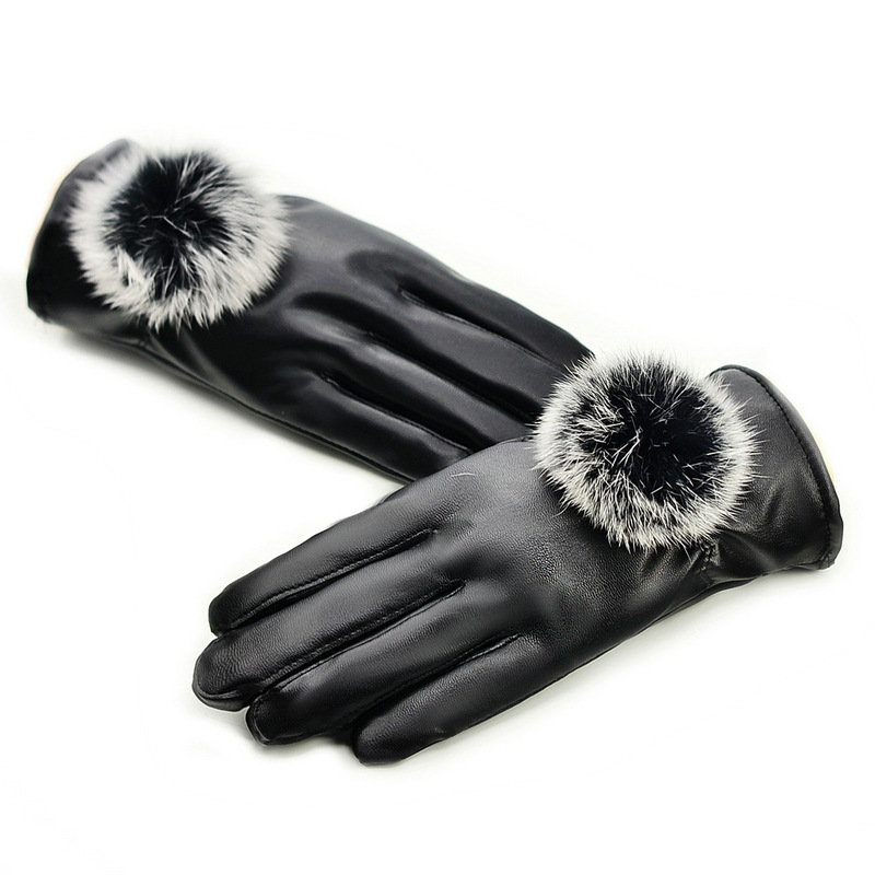 Wholesale Cycling Leather Gloves Men Women Motorcycle Winter Gloves Warm Fleece Car Driving Gloves