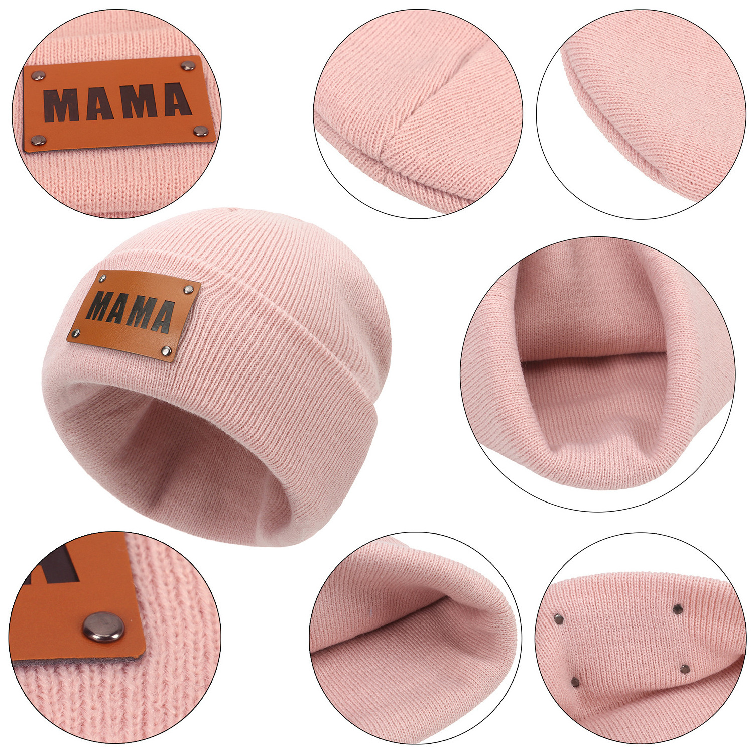 Christmas Gifts Hat 8 Colors Soft Acrylic Knit Mom Baby Hats Leather Patch Mommy And Me Winter Knitted Hat MAMA MINI Beanies