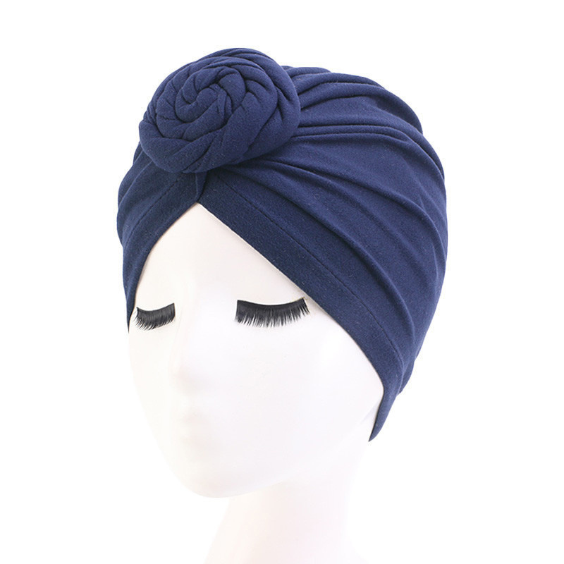 African Women Solid Color India Turban Bonnet Arab Wrap Head Scarf Hijab Hat Muslim Headdress Women Inner Hijab Hats