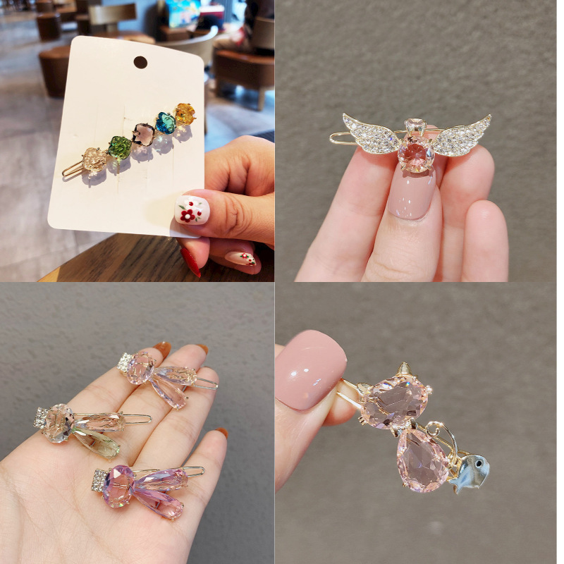 Korean style rabbit crystal hairpin bangs side clip net red girl clip headdress side frog button clip