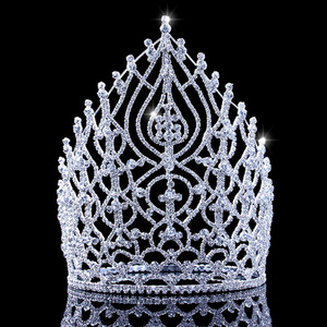 High Quality Cup Chain Welded Rhinestone Tall Pageant Tiara Crown Wedding Tall Pageant Crown for Party