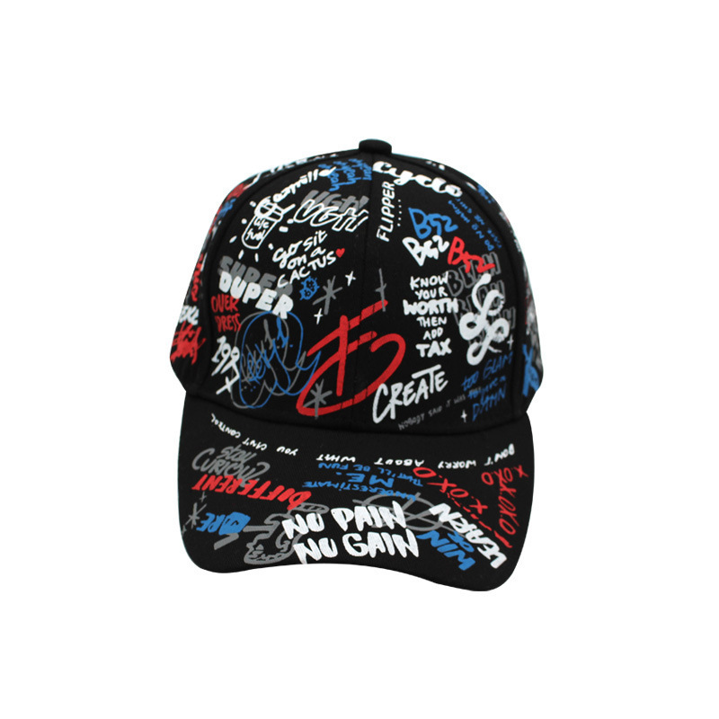 Custom Logo Fashion Men Graffiti Printing Embroidery Hip Hop Cap Wholesale Promotional Hip-Hop Baseball Cap