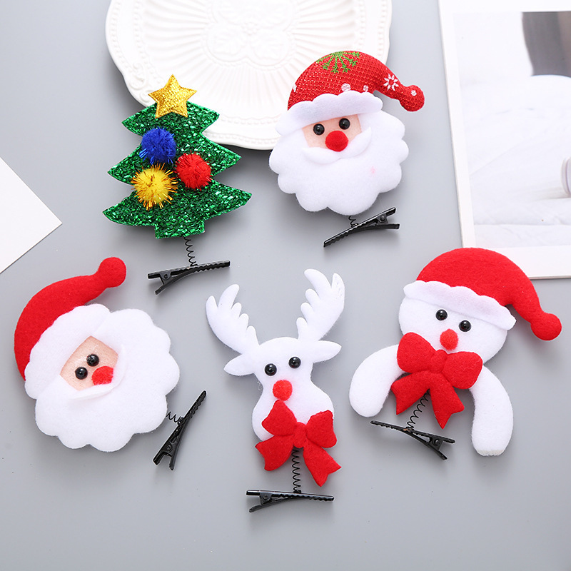 Fashion Kids Xmas Party Cute Duckbill Clip Hair Accessories Christmas Santa Claus Elk Snowman Christmas Tree Hairpin Hair Clips