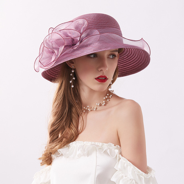 Church Young Ladies Women Wholesale Organza Hat Fascinators Wide Brim Sun Party Hats