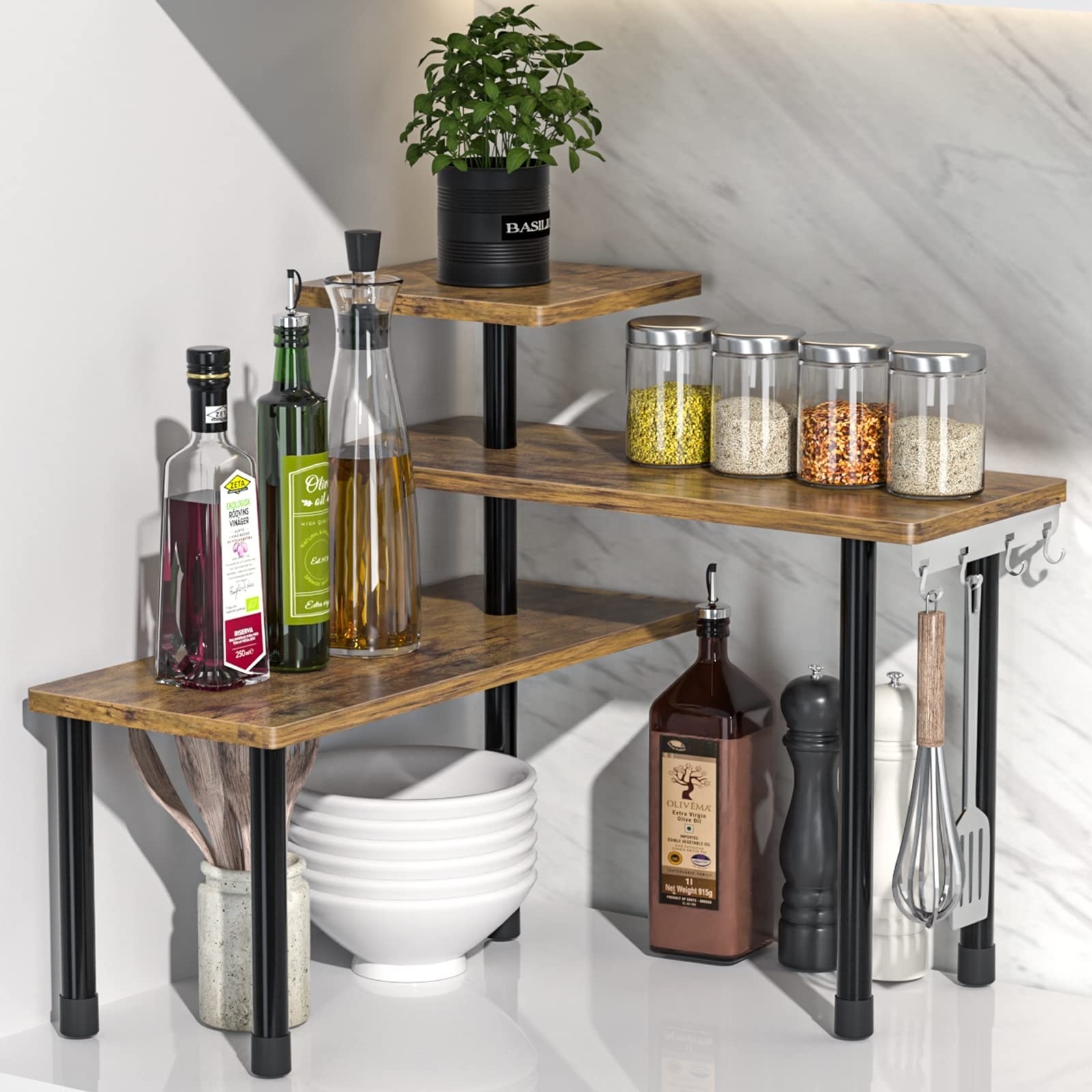 Kitchen Countertop Organizer 3 Tier Shelf Moveable Corner Shelf Organizer