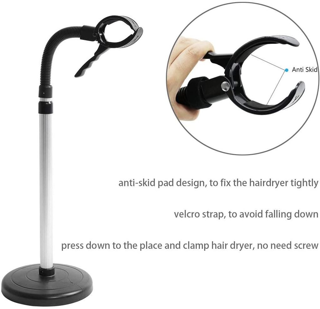 Adjustable Height Hair Dryer Holder 360 Degree Rotating Lazy Hair Dryer Stand Hand Free With Heavy Base, Hands-Free