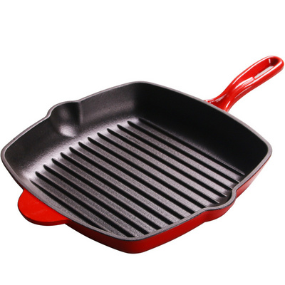 10.24 Inch Nonstick Square Cast Iron Skillet Grilling Pan, Enameled Cast Iron Skillet Steak Pan with Side Drip Spout