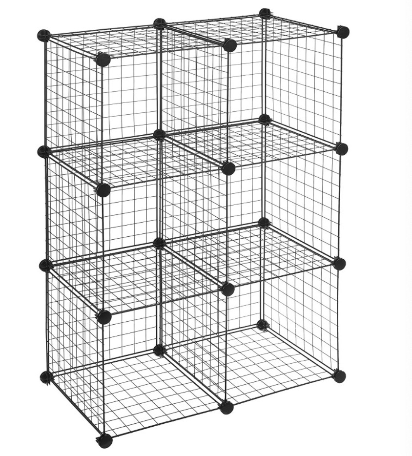 Black 6 Cube Grid Wire Storage Shelves for Home, Kitchen, Office neat storage and tidy display