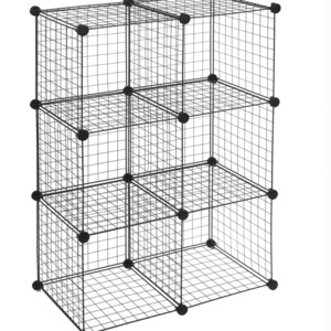 Black 6 Cube Grid Wire Storage Shelves for Home, Kitchen, Office neat storage and tidy display