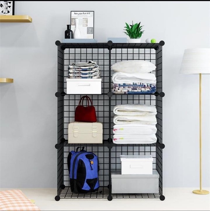 Black 6 Cube Grid Wire Storage Shelves for Home, Kitchen, Office neat storage and tidy display