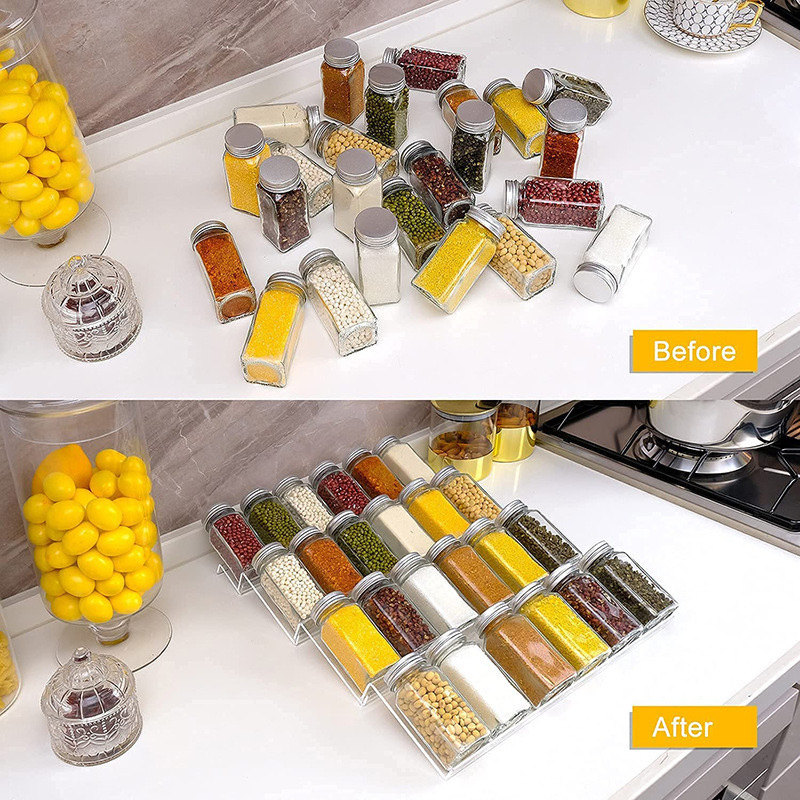 Acrylic 4 Tiers Spice Drawer Organizer Insert Adjustable Spice Jar Rack Set Tray for Spice Jars