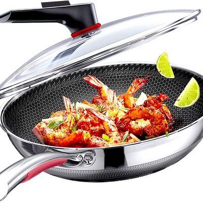 Stainless Steel Nonstick Wok pan with Lid, Stir fry honeycomb Wok, wok pan - non-stick stainless steel stir fry pans