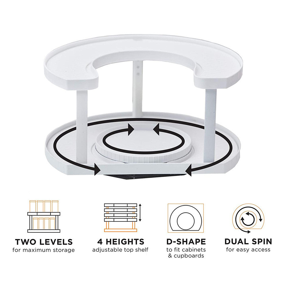 2 Tier 360 Degree Rotating Spice Spinner Organization & Storage Container Bin With Dual Spin Turntables