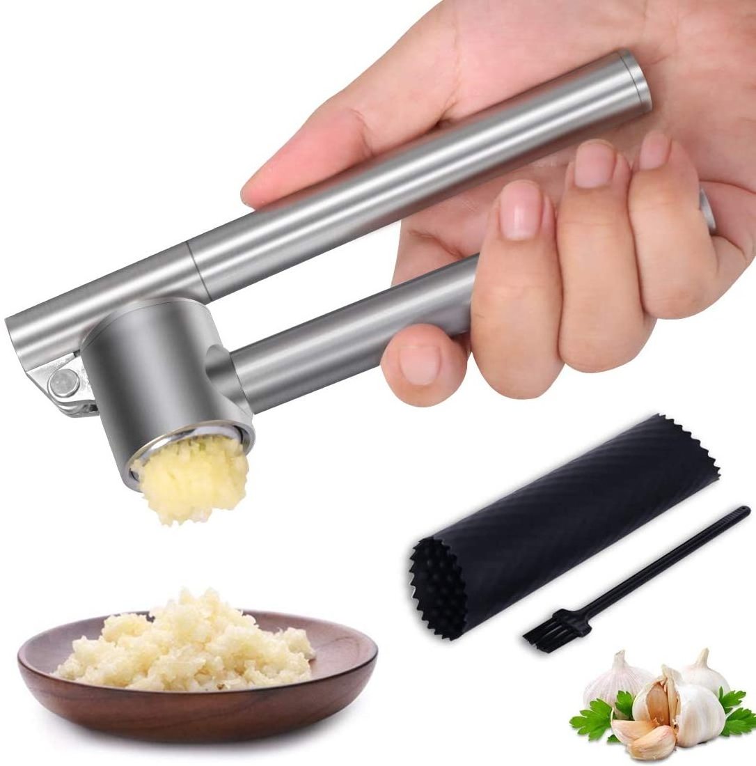 304 Stainless Steel Garlic Crusher & Peeler Garlic Ginger Press Set