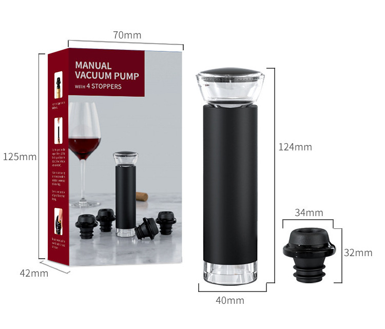 Wine Bottle Vacuum pump with 4 Vacuum Stopper, Wine Saver Pump with 4 Vacuum Bottle Stoppers