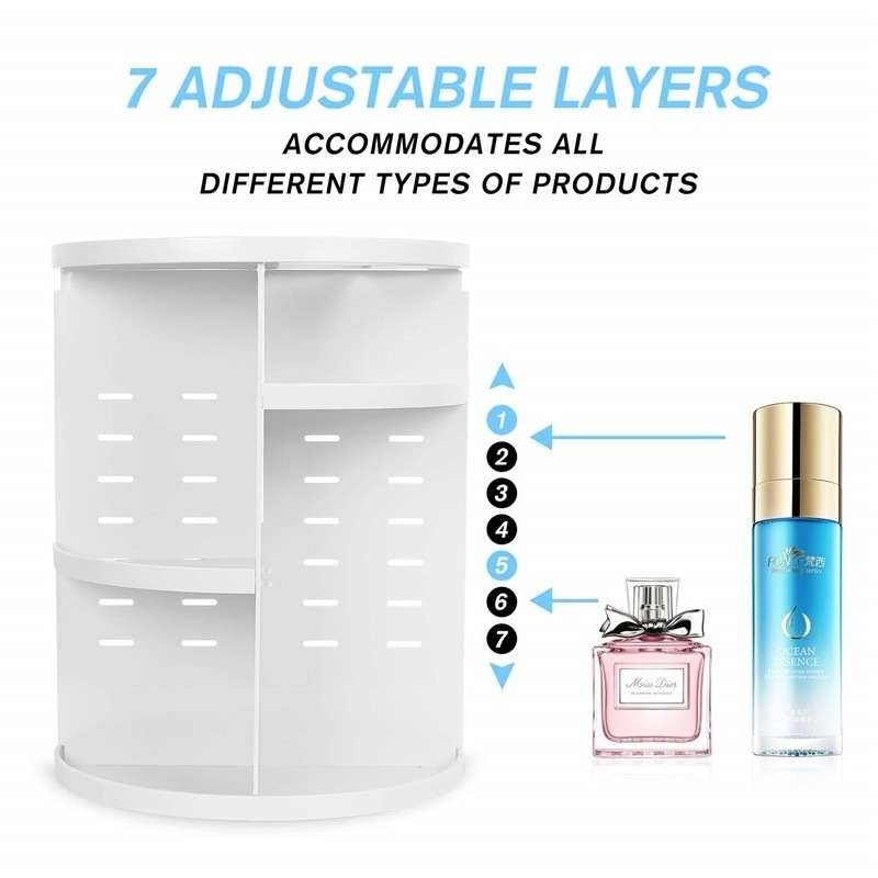 360 degree Makeup Organizer Adjustable Multi-Function Cosmetics Shelf Tower for Countertop and Bathroom