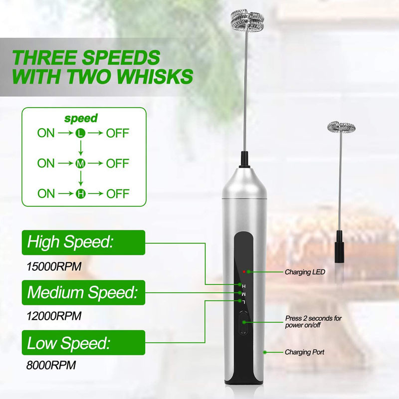 USB Rechargeable Milk Frother Handheld for Coffee, Drink Mixer Hand Frother Wand