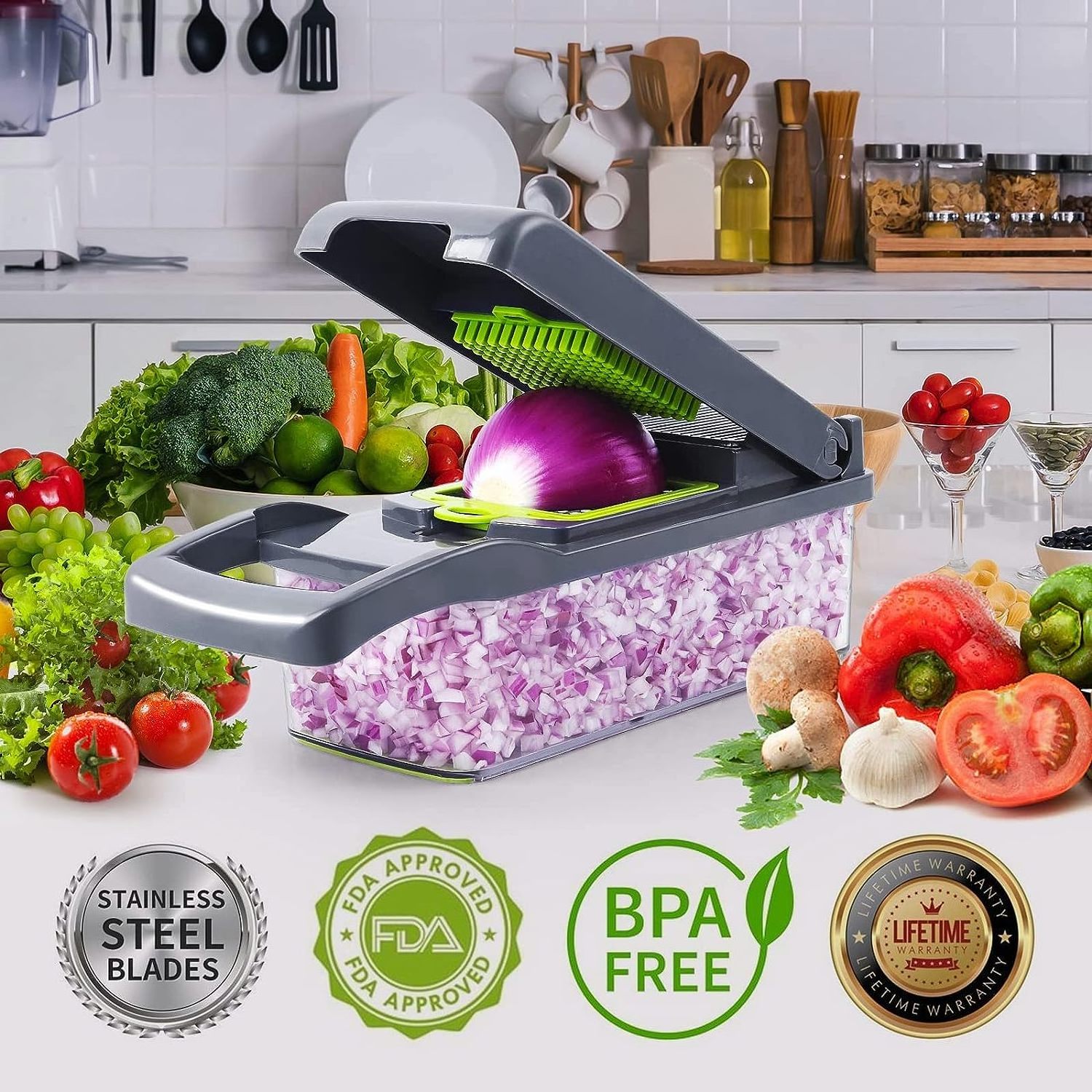 15 in 1 Professional Food Chopper Kitchen chopper Dicer Cutter Veggie Chopper with Container