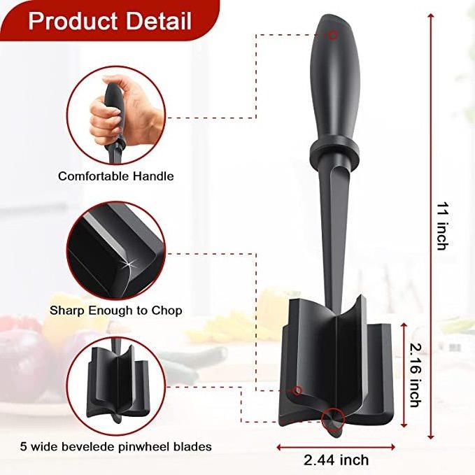 Heat Resistant Meat Chopper, 5 Curve Blades Ground Beef Masher Tool for Hamburger Meat, Non-scratch Chopper Utensil