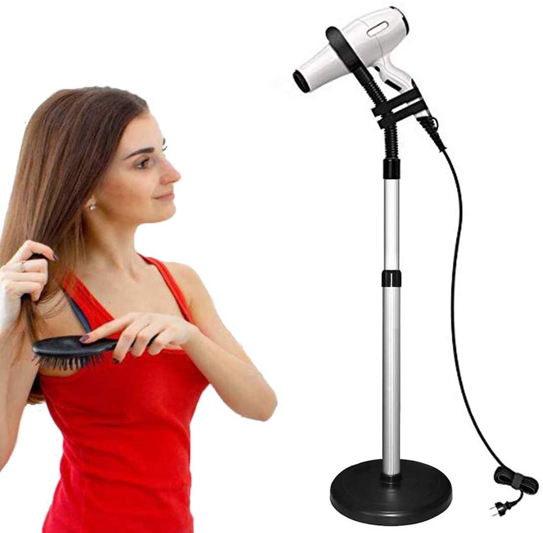 Adjustable Height Hair Dryer Holder 360 Degree Rotating Lazy Hair Dryer Stand Hand Free With Heavy Base, Hands-Free