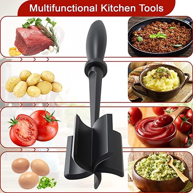 Heat Resistant Meat Chopper, 5 Curve Blades Ground Beef Masher Tool for Hamburger Meat, Non-scratch Chopper Utensil