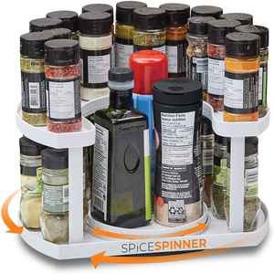 2 Tier 360 Degree Rotating Spice Spinner Organization & Storage Container Bin With Dual Spin Turntables